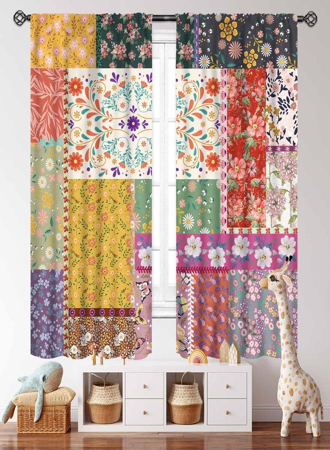ستائر Lnepty Boho Patchwork، ستائر ربيعية ملونة بنمط زهور برية، مناسبة لغرف النوم والمعيشة والمطابخ، مقاس 21 بوصة عرض × 45 بوصة طول، طقم من لوحتين - Image 4